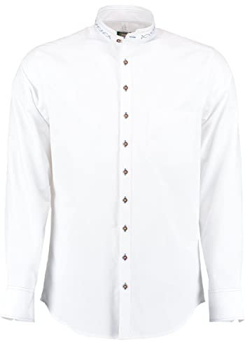 OS Trachten Herren Hemd Langarm Trachtenhemd mit Stehkragen Storax, Größe:43/44, Farbe:weiß-Mittelblau