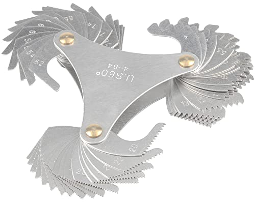 Mesee 51 Pieces Thread Pitch Gauge, Stainless Steel America SAE Screw Pitch Gage 60 Degree Centre 4-84 TPI Thread Plug Caliper Gauge Measuring Tool