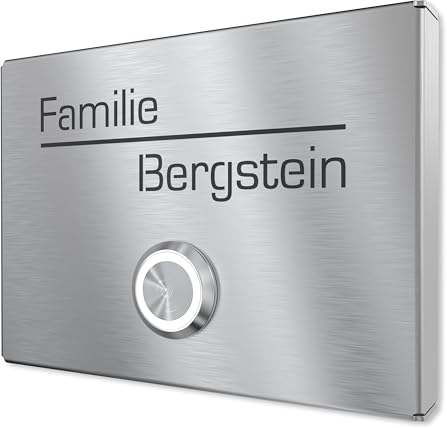 Placa de timbre de superficie de acero inoxidable V2A con grabado de Graviers Design - acero inoxidable - botón de timbre LED - timbre - Made in Germany