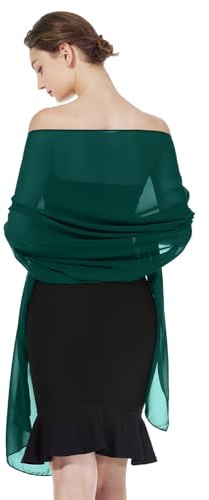 BEAUTELICATE Chiffon Shawl and Wraps Lightweight Scarfs Stole Silk Feeling Sheer Cover Up For Women Summer Wedding Bridesmaids Evening(Widen - Emerald Green)