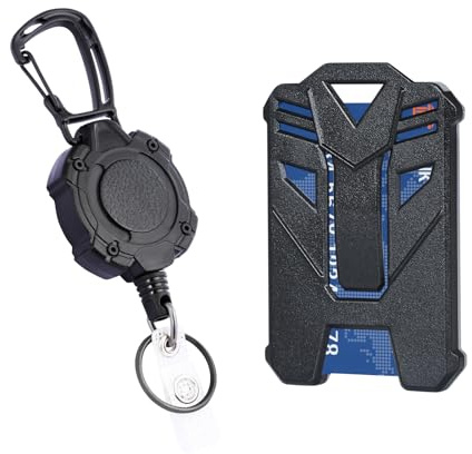 XAMEHA ID Badge Holder with Heavy Duty Retractable Clip and Clear Card Window, Tactical Carabiner Retractable Keychain, ID Card Holder with 31.5IN Cord, Bearing 9oz-Black