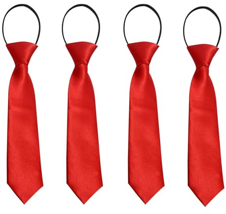 FUIPVGI 4 Pièces Cravate Enfant Avec Élastique, Brillante Effet Soie, Prénouée Pour Garçon d'Honneur, Mariage, Fête (Rouge)