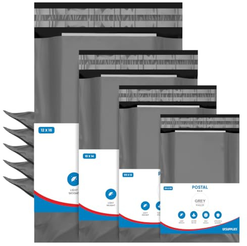 UK SUPPLIES LIMITED 100 Assorted Mix Grey Parcel Bags in 6x9 9x12 10x14 & 12x16 (Pick Any Pack Size) Poly Mailing Postage Bags Waterproof & Strong Self-Seal Postage Mailers for Posting & Packaging