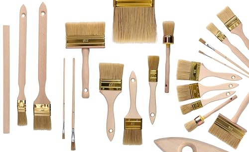 ToolSpace - Pinselset zum Streichen Von Wänden und schwierigen Flächen Set de Pinceaux pour peindre les murs et les surfaces difficiles - Pinceau à Tapisser, Calorifère, Plat, Rond et Petit, Agitateur