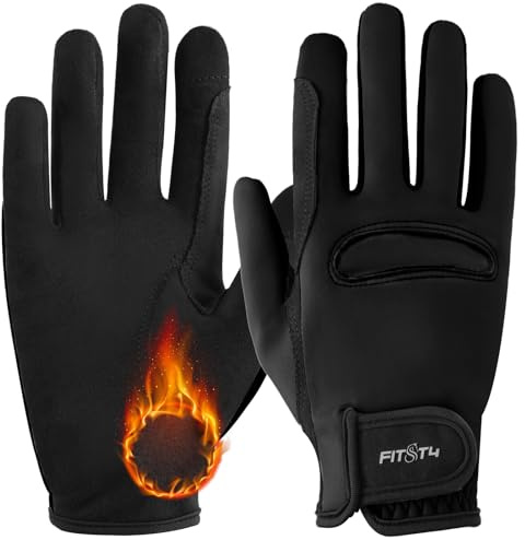 FitsT4 Sports Guanti da equitazione per bambini, invernali, antiscivolo, per equitazione, ragazzi, ragazze, con design touch screen, per equitazione, colore nero, L