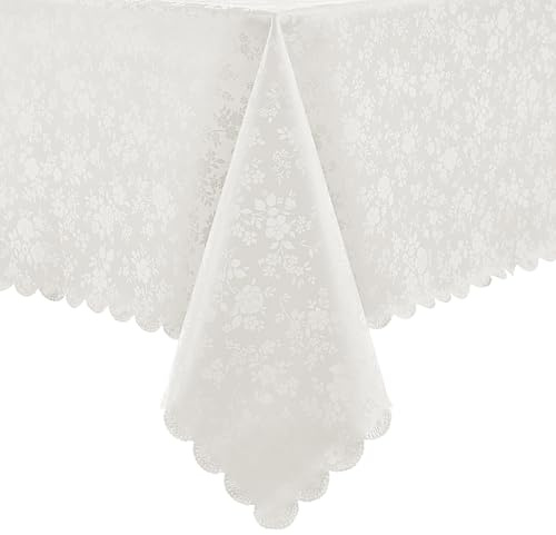 Romanstile Mantel Rectangular Grande de Hule Blanco Antimanchas 240x140 cm, manteles Impermeables de PVC con Flores, para Mesa Uso Exterior, Pascua, Primavera, Comidas Familiares, jardín y Primavera