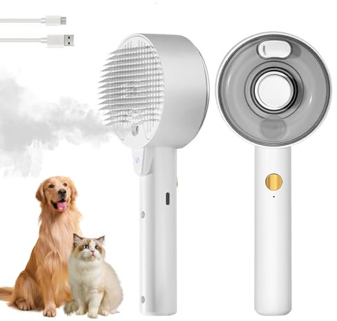 Katzenbürste mit Dampf,4 in 1 Dampfbürste Katze Katzenbürste mit Wasser,Sauberes Haustierhaar von der Bürste mit Einem Knopf Katze Bürste Haarbürsten für Hunde und Katz (Weiß)