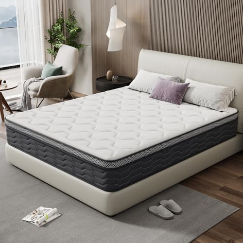 DEWINNER Matelas 140x190x25cm, Matelas à Ressorts ensachés | et à mémoire de Forme, Matelas 7 Zones Ergonomique, Soutien Parfait, Respirant (140x190x25)