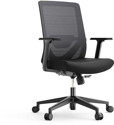 Yaasa Chair Lite Bürostuhl Ergonomisch Schwarz – Schreibtischstuhl mit Lordosenstütze & 1D-Armlehnen – Drehstuhl mit stufenlos einstellbarem Rückenlehnen-Widerstand – Home Office & Büro – 120kg