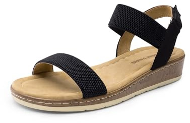 DREAM PAIRS Women's Comfortable Dressy Cork Low Wedge Heels Cute Summer One Band Casual Flat Sandals with Adjustable Ankle Strap,Size 6.5,Black,DWUMFS2525