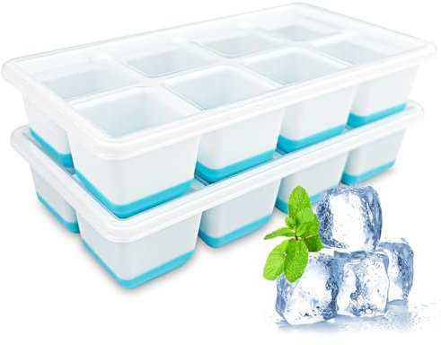 Absyrony 2 Pièces Bac a Glacon avec Couvercle, Glacons Moule, Bacs à Glaçons, Plaque Carré Ice Cube Tray Moules, pour Nourriture Bébé, Whisky, Boissons, Congélateur, Faciles à Retirer, Sans BPA - Bleu