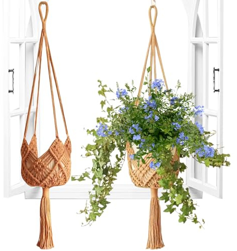 Tewzafiya - - 2 cestas para Plantas Colgantes, macetas con Flores de Ganchillo Estilo Boho de Techo, decoración para casa, Cocina y salón