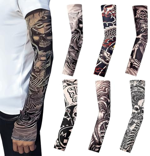 JUGUTA 6 Piezas Falsas Mangas De Tatuaje,Manga Tatuajes Brazo Para Hombres,Mangas Para Brazos,Tatuajes Temporales Brazo Medias Tatuaje Temporal Mangas Para Fiestas De Disfraces Carnaval