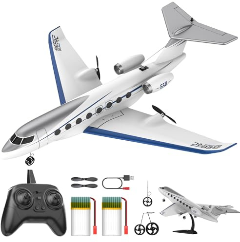DEERC G650 Avión teledirigido Jet Privado, Avión RC de 3 canales, 2,4 GHz, Estabilizador Giroscópico de 6 ejes, listo para volar (RTF), fácil de pilotar para principiantes, niños y adultos.