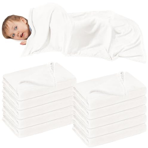Lot de 10 couvertures douillettes pour enfants - 100 x 150 cm - Blanc - Couverture polaire chaude - En mousseline - Pour canapé, voyage, pique-nique, jardin d'enfants et extérieur