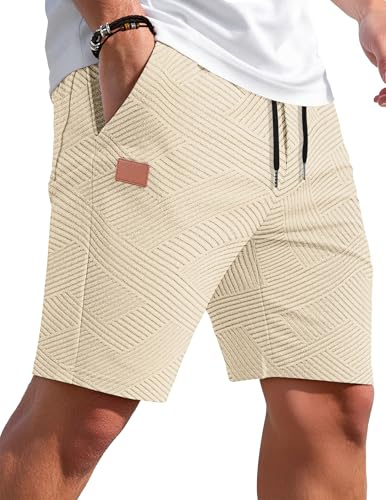 TARAINYA Textur korta byxor herr bomull shorts byxor sommar casual elastisk midja dragsko stretch fritidsshorts med fickor