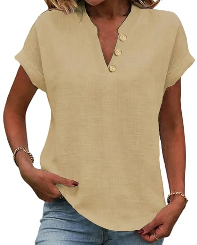 Donna Camicetta in Lino Cotone Estive Camicie Maniche Corte con Bottoni Tunica Solidi Blouse Canotta Elegante Blusa Top Camicie Moda Casual T Shirt di Primavera Comoda e Traspirante Classico Maglietta