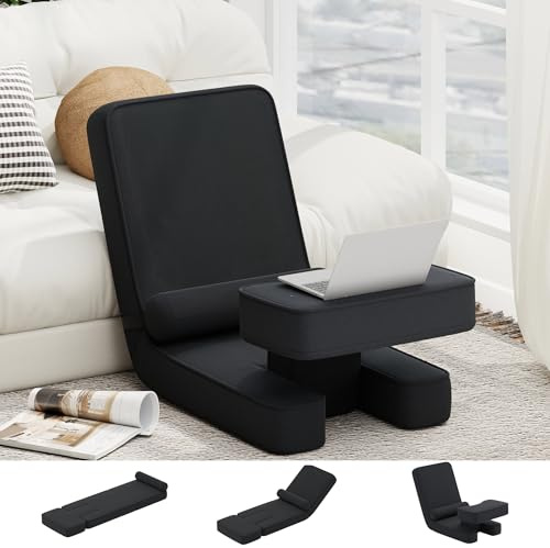 GOPLUS 3 en 1 Chaise au Sol Pliable, Fauteuil de Sol 1 Place avec Dossier Réglable 5 Positions, Repose-Pieds Table d'Appoint, Coussin Amovible, Canapé Portable Salon et Chambre, Charge 120KG
