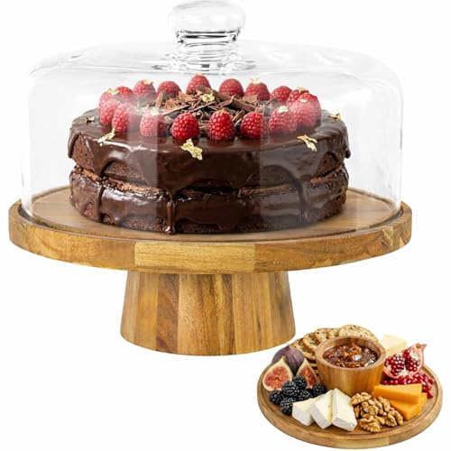 Ruikcoll Bandeja para tartas con tapa,placa para tartas con pie,plato para tartas,soporte para tartas,juego de presentación de postre dos en uno,adecuado para cocina,familia,panaderías,fiestas