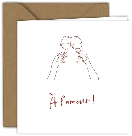 Edition Colibri Carte de mariage - Illustration de verres à vin | Carte pliée (15x15 cm) – avec enveloppe kraft – Intérieur vierge