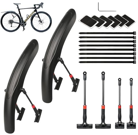 BORDEAG Guardabarros para bicicleta de montaña, delantero y trasero, juego de guardabarros ligero y ajustable, de polipropileno y aluminio, color negro