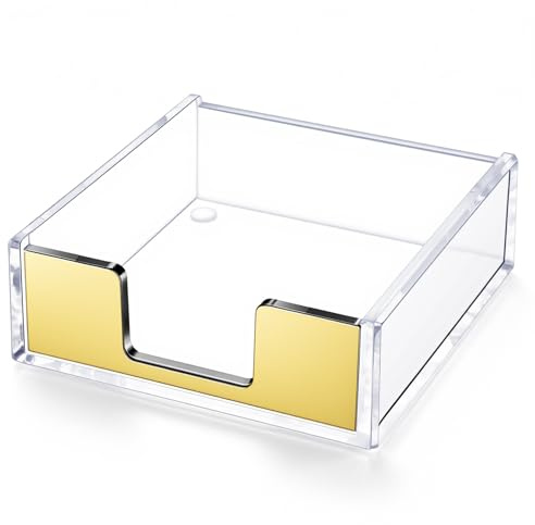 Xinjoduz Gold Sticky Note Holder, Clear Acrylic Sticky Notes Holder Memo Pad Dispenser Case for Desk Office Home School Aesthetic Supplies Organization Accessories (Gold)