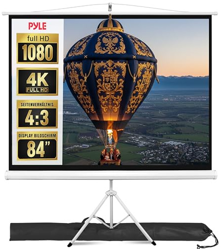 Pyle Écran de Projection 84″ avec support – Écran Vidéoprojecteur Enroulable, Portable avec Trépied, Montage Mural/Plafond, Format 16:9, Compatible Full HD/4K, Idéal Présentations, Home Cinéma, Bureau