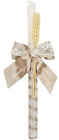 Vela para Bautizo personalizada - Vela Bautismal Personalizable con nombre y fecha – Cirio sacramental decorado - Modelo París – Camel - Nenel