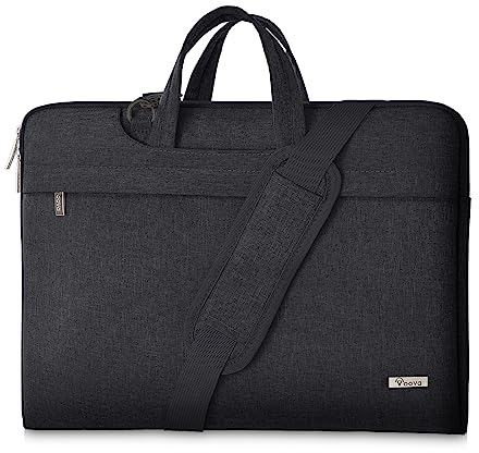 Voova Laptoptasche Tasche 15 15,6 16 Zoll Notebook Schultertasche Umhängetasche Tragetasche Notebooktasche leicht mit Versteckbarer Griff für Laptop 15.6 Schwarz