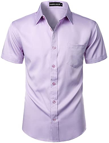 PARKLEES Men's Casual Business Slim Fit Dress Shirt | for Urban Stylish, Formal, Adult, Button Down, with Pocket, Short Sleeve, Button Up