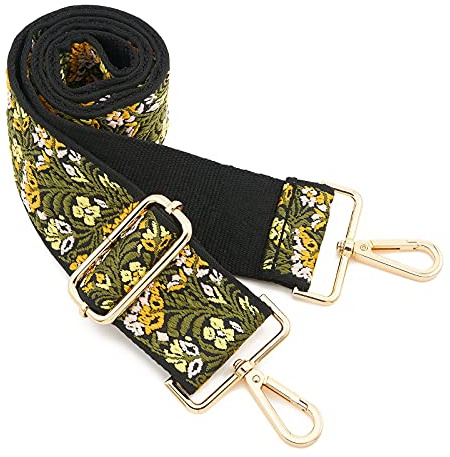 ZOOEASS Wide Shoulder Strap Adjustable Replacement Belt Guitar Style Crossbody Bag Handbag Strap Multicolor Canvas Straps(wide:1.97(5CM)) (Embroider Flowers2)