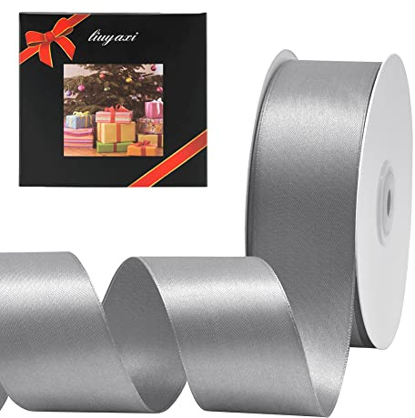 LIUYAXI Silver Double Face Satin Ribbon 1-1/2 X 50 Yards, Ribbons Perfect for Crafts, Gift Wrapping, Bow Making and More
