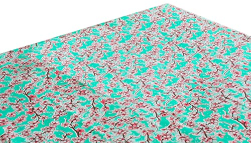 First Choice Vinyls Alux Oilcloth Table Cloth - Waterproof Wipeable Tablecloths - Non-Fading Plastic Table Cover with Better Than Flannel Backing - Sakura Cherry Blossoms Teal (55x90in Rectangle)