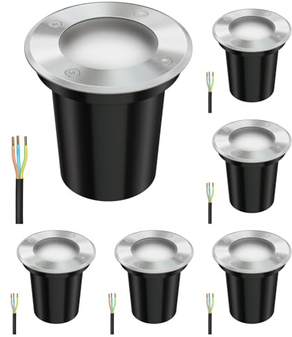 ledscom.de 6 st. markinbyggnadslampa BOLI för utomhusbruk, IP67, rostfritt stål, frostad, rund, 108mm Ø inkl. LED-lampa 450lm varmvit