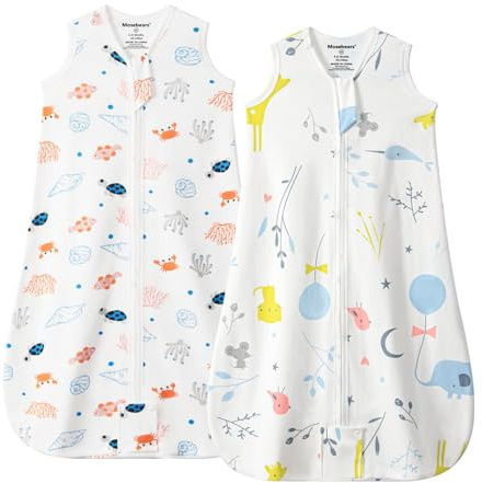 Mosebears Baby Summer Sleeping Bag 0.5 Tog Cotton Baby Sleeping Sack Breathable Wearable Blanket (Pack of 2, S)