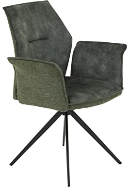 Hela Tische, 1er Pack Armlehnenstuhl Sessel Susanne, Mikrofaser Velvert + Webstoff Grün, Metallgestell Schwarz, 360° drehbar, Armlehne