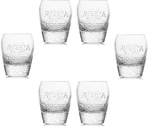6 Stück Original Averna Gläser Glas Amaro Siciliano mit Averna Logo bzw. Gravur, Transparent