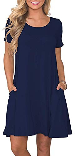AUSELILY Abito Estivo Donna T-Shirt Casual Vestito a Manica Corta Abiti Corto con Tasche Scollo a Rotondo