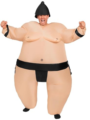 Spooktacular Creations Costume gonflable pour adulte, combinaison de sumo intégrale avec ceinture noire, costume d'Halloween de luxe pour soirées déguisées d'Halloween, noir