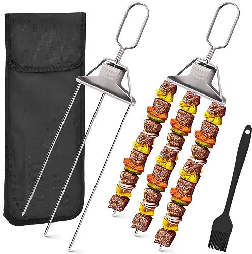 Pipihome Grillspieße Edelstahl, 2 Stück 3 Wege Spieße Edelstahl, Grillgabel, Spiesse Zum Grill, BBQ Metallspieße