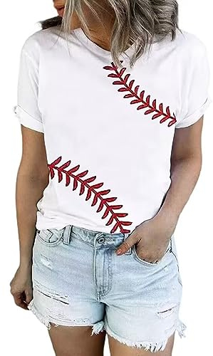 Baseball T Shirt for Women Rub Some Dirt On It Baseball Graphic Shirts Letter Printed Softball Tees Casual Sports Tops（Medium,White