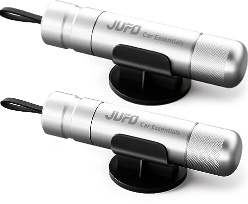 JUFO Safe X 2 Packs Pro Car Escape Tool, Window Breaker & Cutter, Silver | 2 reusable car safety hammers with spring-loaded emergency window breakers and built-in seat belt cutters for vehicle escape