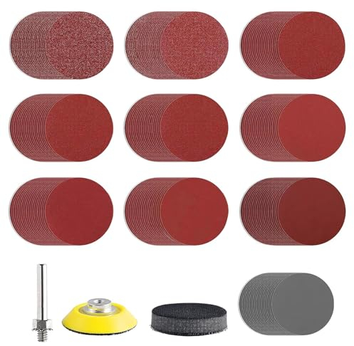 Simsky 50 Hojas Papel de Lija, con de 2 Pulgadas Grano de 50 mm 80/120/180/240/320/400/600/1000/2000/3000, Juego de Discos de Lijado,para Lijadora Pulido, Eliminación de Oxido, Madera y Metal