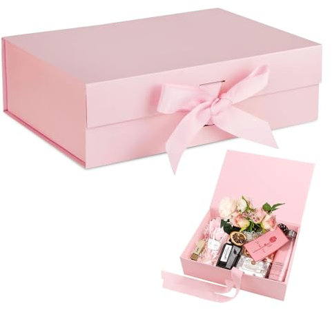 Geschenkbox mit Schleife, 23x17x7cm Magnetische Geschenkkarton mit Deckel, Faltbare Geschenkbox, Dekorative Box, Geschenk Verpackungsbox, für Geburtstagsfeiern, Feiertagsbankette, Hochzeiten(Rosa)