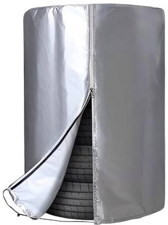 CPJJ Universale Reifenabdeckung für 4 Standard-Autoreifen,85x120 CM Saisonale Reifentasche Wasserdicht Staubdicht,Silber Beschichtet 420D Oxford Reifen Schutzhülle mit Reißverschluss und Tunnelzug