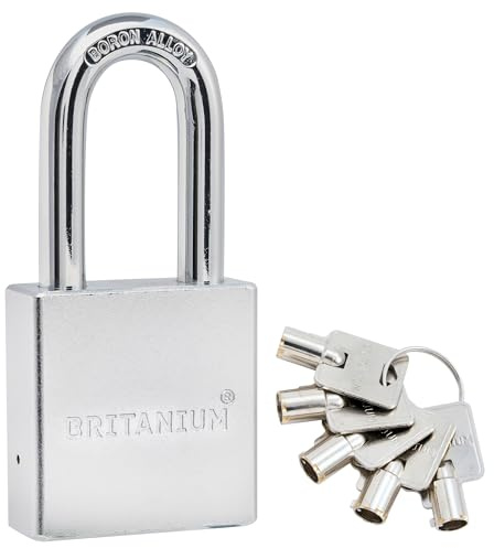 Britanium® SFE60, Candado de Alta Seguridad, Arco de Aleación de Boro, Acero Cromado, Resistente a Cortes, Antióxido, Impermeable, Para Puerta, Garaje, Verja, Trastero, Cobertizo, 5 Llaves
