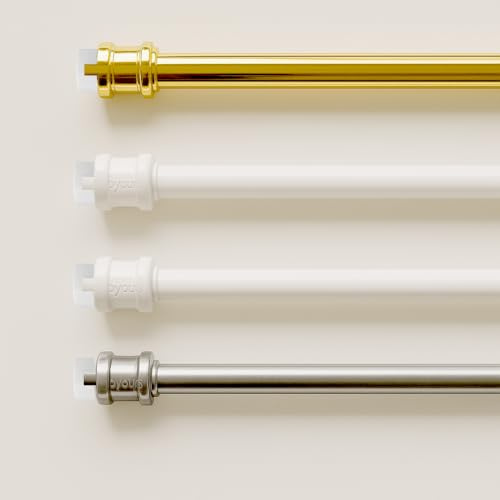 Byour3 - Coppia Bastoni per tende con molla a Pressione per Porta Finestra Astine Senza Forare Bacchette Estensibili Regolabili Tende tendina x Vetro per Camere Bagno Soggiorno (Bianco da 24 a 37 cm)