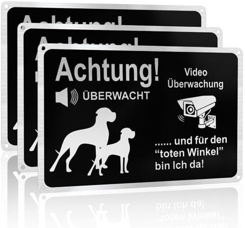 Mumjooyi 3 Stück Videoüberwachung Schild Warnschild Hund Hundeschilder Warnung Achtung Videoüberwachung Schild 20x30cm Aluminium Warnung vor dem Hund Schilder für Innen und Außen