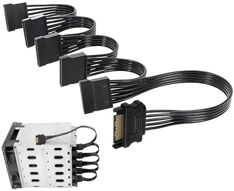 CJMUQHEHH Cavo di prolunga SATA da 15 pin, splitter SATA da 37,4 in, cavo di alimentazione da 1 a 5 femmine, cavo e splitter di alimentazione, adattatore da 950 mm di lunghezza per HDD, SSD e unità