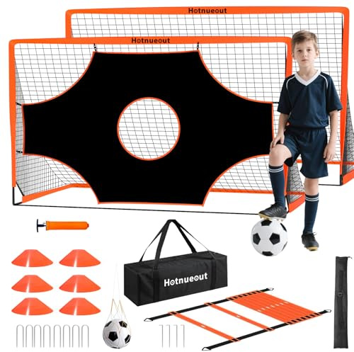2-Pack 6x4FT Portable Soccer Goals for Kids, Pop Up Youth Soccer Net Set with Ball, Cones & Agility Ladder, Easy Setup Backyard Training Equipment for Toddlers Outdoor Sports Games